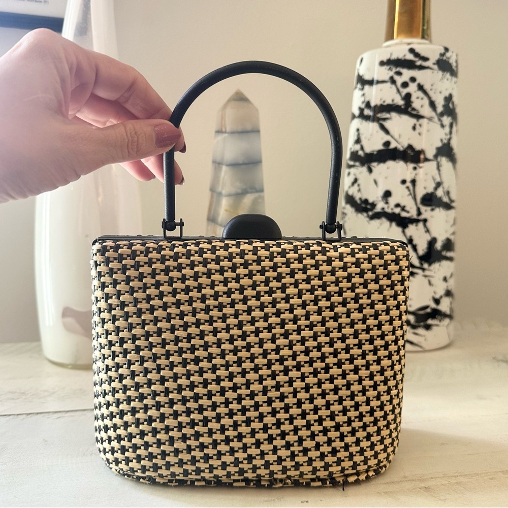 Woven Box Handbag in Black & Natural